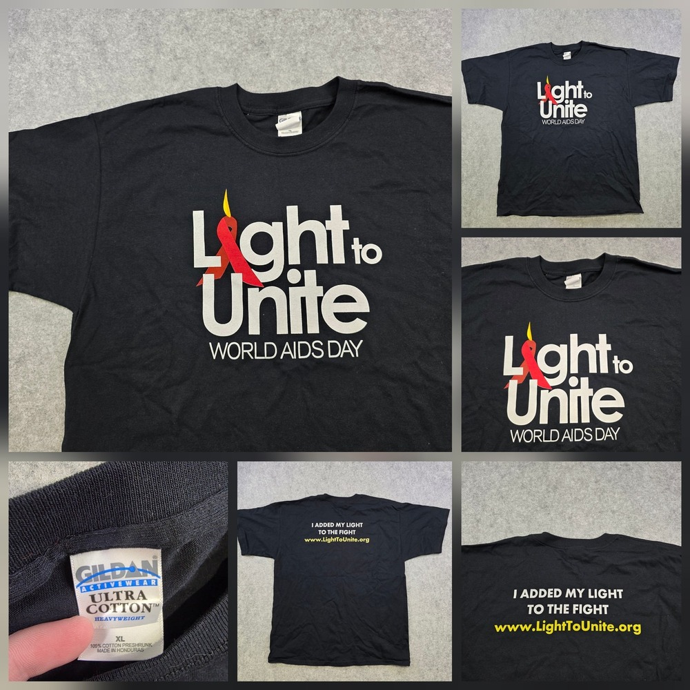 VTG Y2K Light To Unite World AIDS Day T Shirt Men XL Black Awareness Graphic Tee